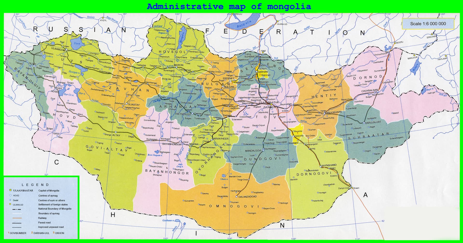 Mapa administrativo de Mongolia